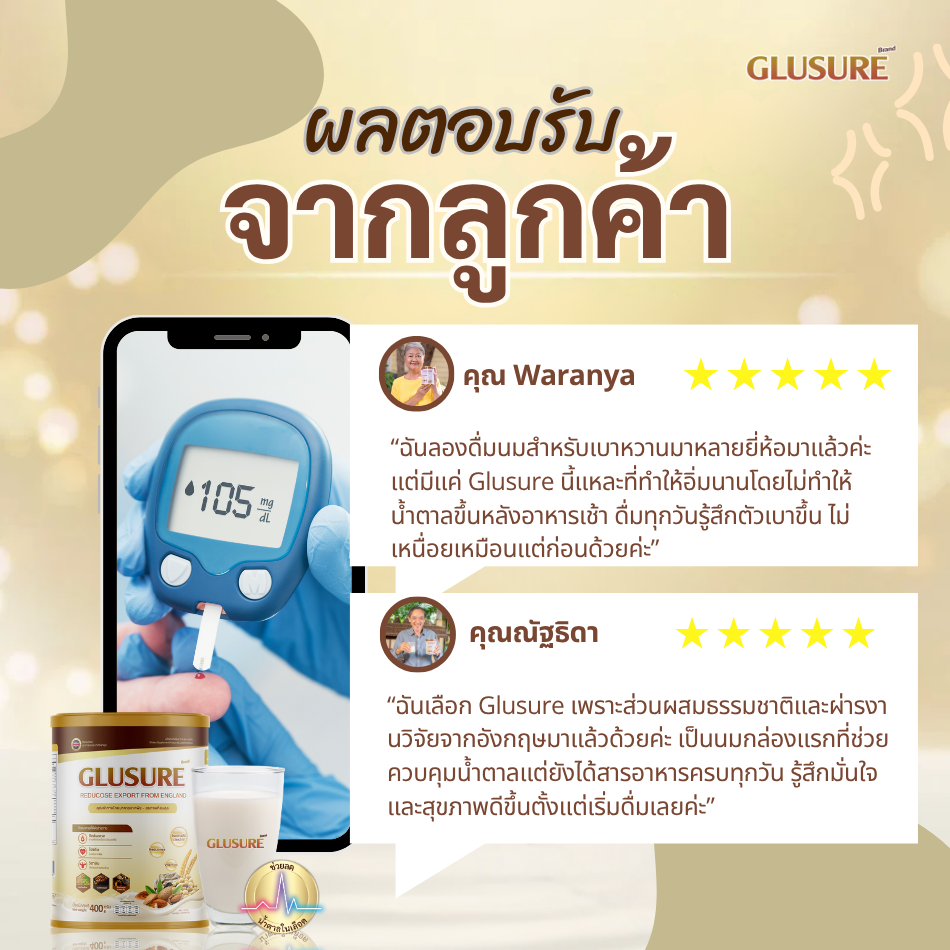 รีวิวจากผู้ใช้ Glusure นมเบาหวาน